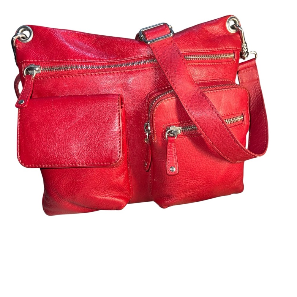 iLi New York Red Leather Multi-Pocket Cargo Crossbody Organizer Bag